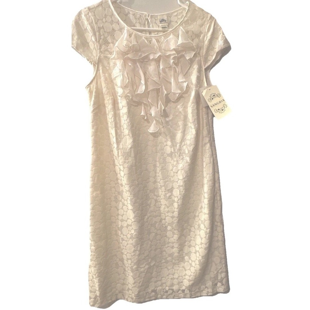Sangria Sheath Dress Ruffles Dots Ivory Fairy Whimsy Bridal Romantic Women's 10